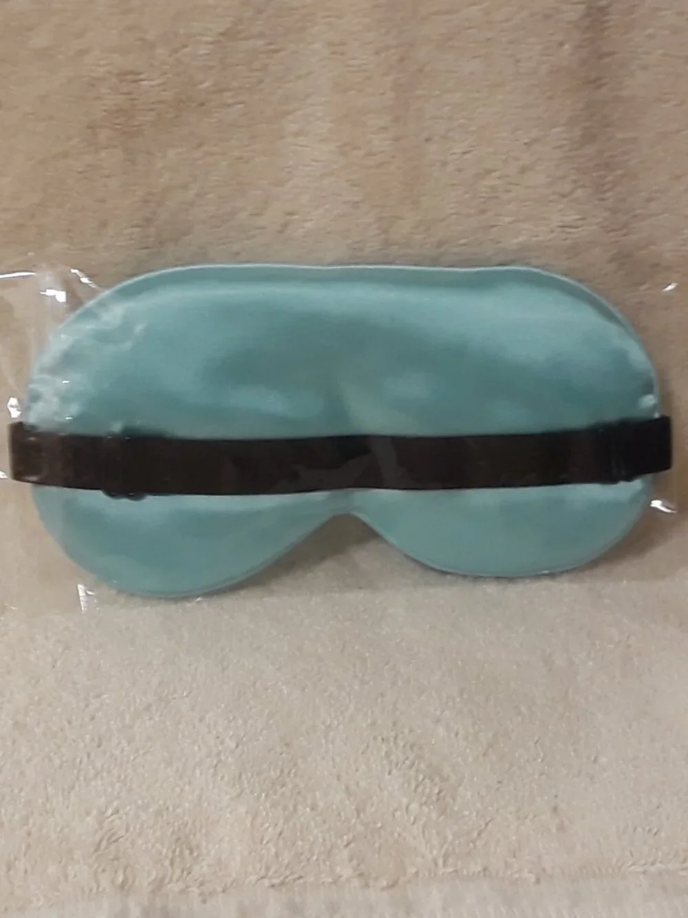 Sleep Mask Light green/aqua satin feel with black elastic strap